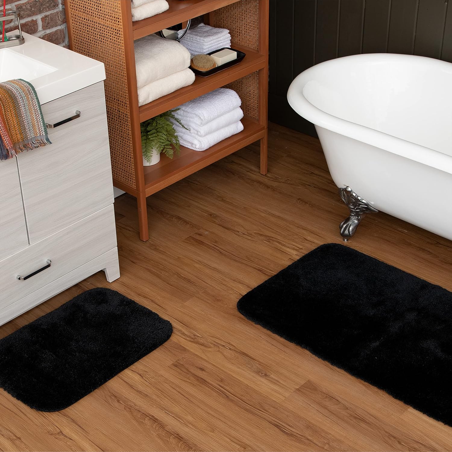 Onyx Black Plush Machine Washable Bath Mat