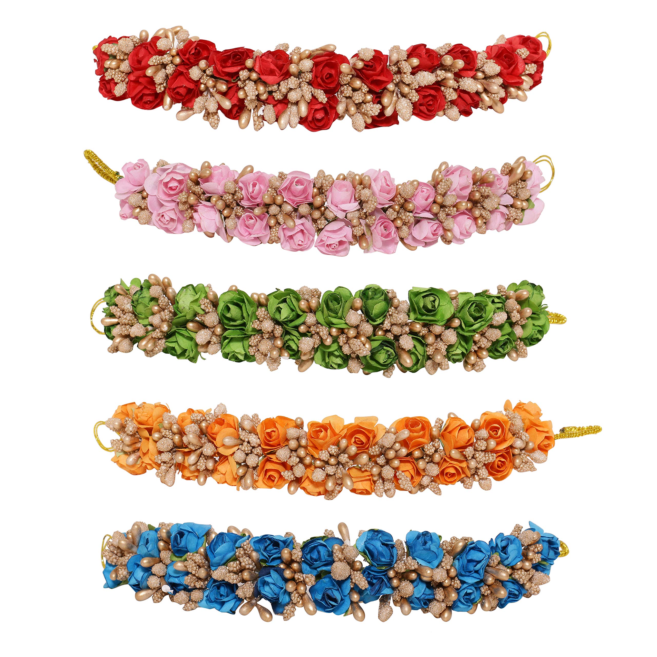 sanjog Womens Multicolour Fabric Flower Handmade Juda Maker Gajra Hair Accessory - Pack of 5 (B084T2N3VK) Amazon Price History, Amazon Price Tracker