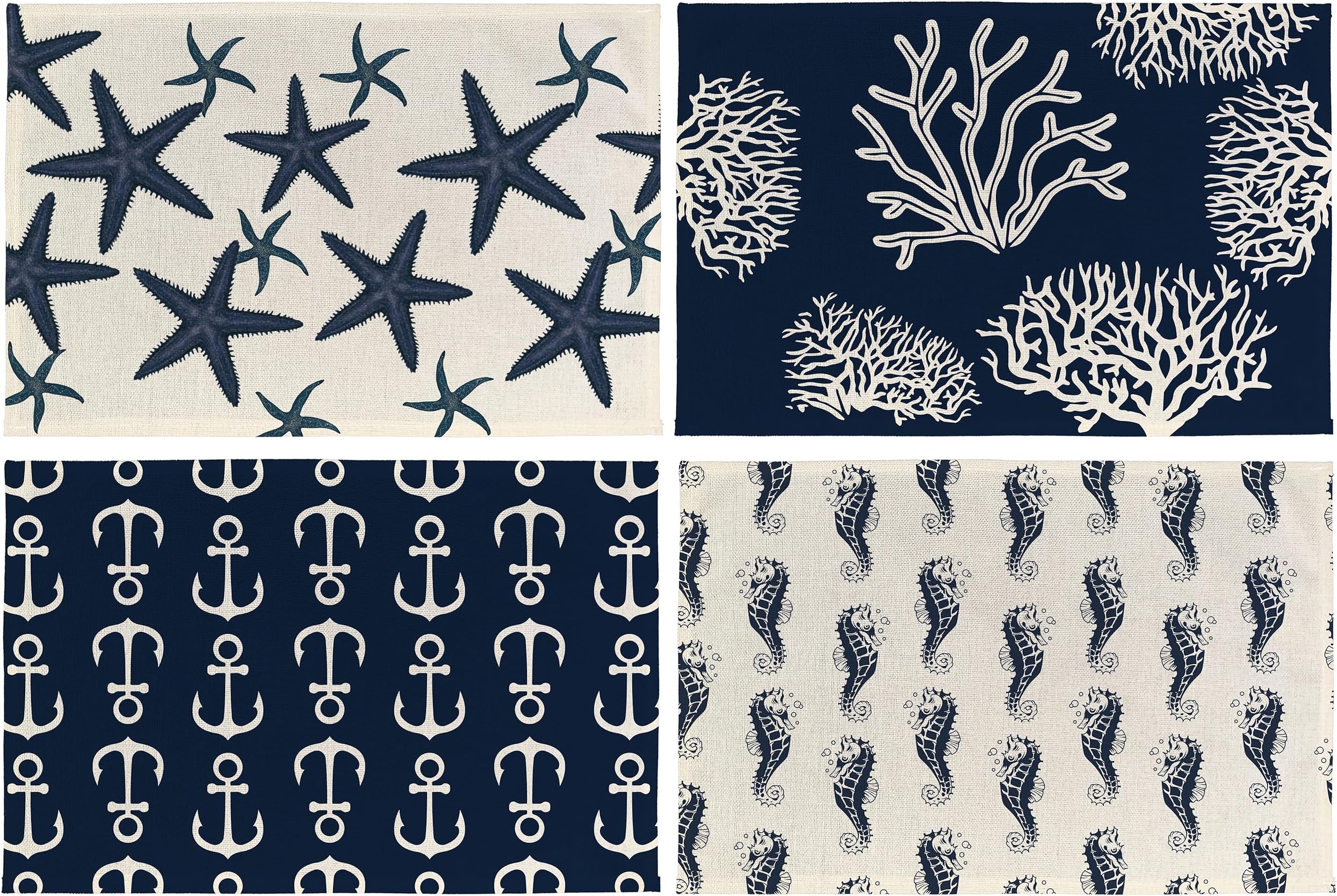 Living Fashions Table Placemats Set of 4 Beach Themed Nautical Kitchen Placemats