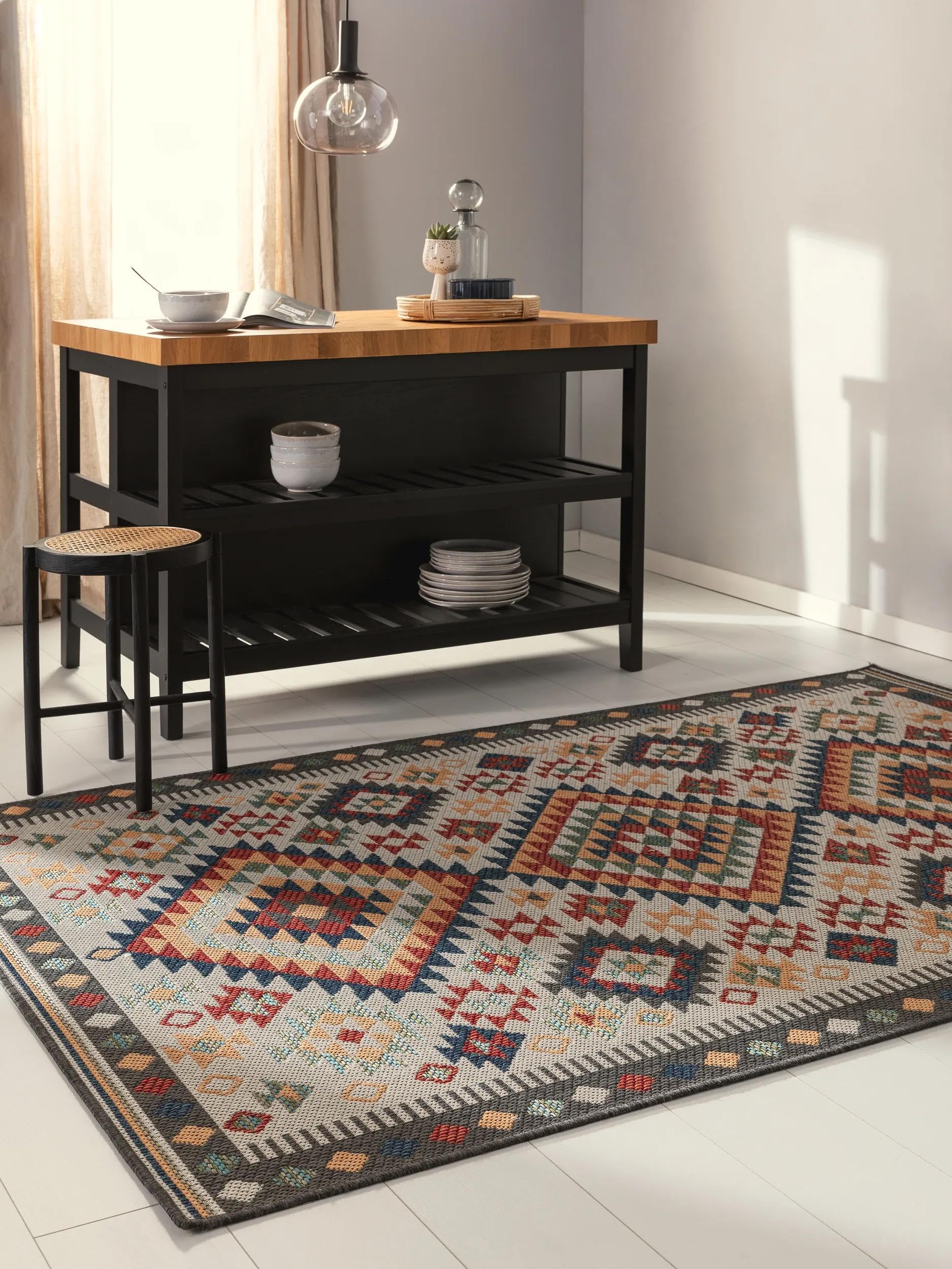 benuta Nest Tapis Mirena - Fibre synthétique - Convient à l'extérieur - Rectangulaire - Facile d'entretien - Pour salon, chambre à coucher, couloir, terrasse, balcon, multicolore - 120 x 170 cm