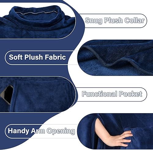 Miniatura 6 de Catalonia Manta de forro polar Poncho para adultos, mujeres y hombres, manta de viaje con bolsillo, cálida, suave, acogedora, cómoda, regalo cómodo,