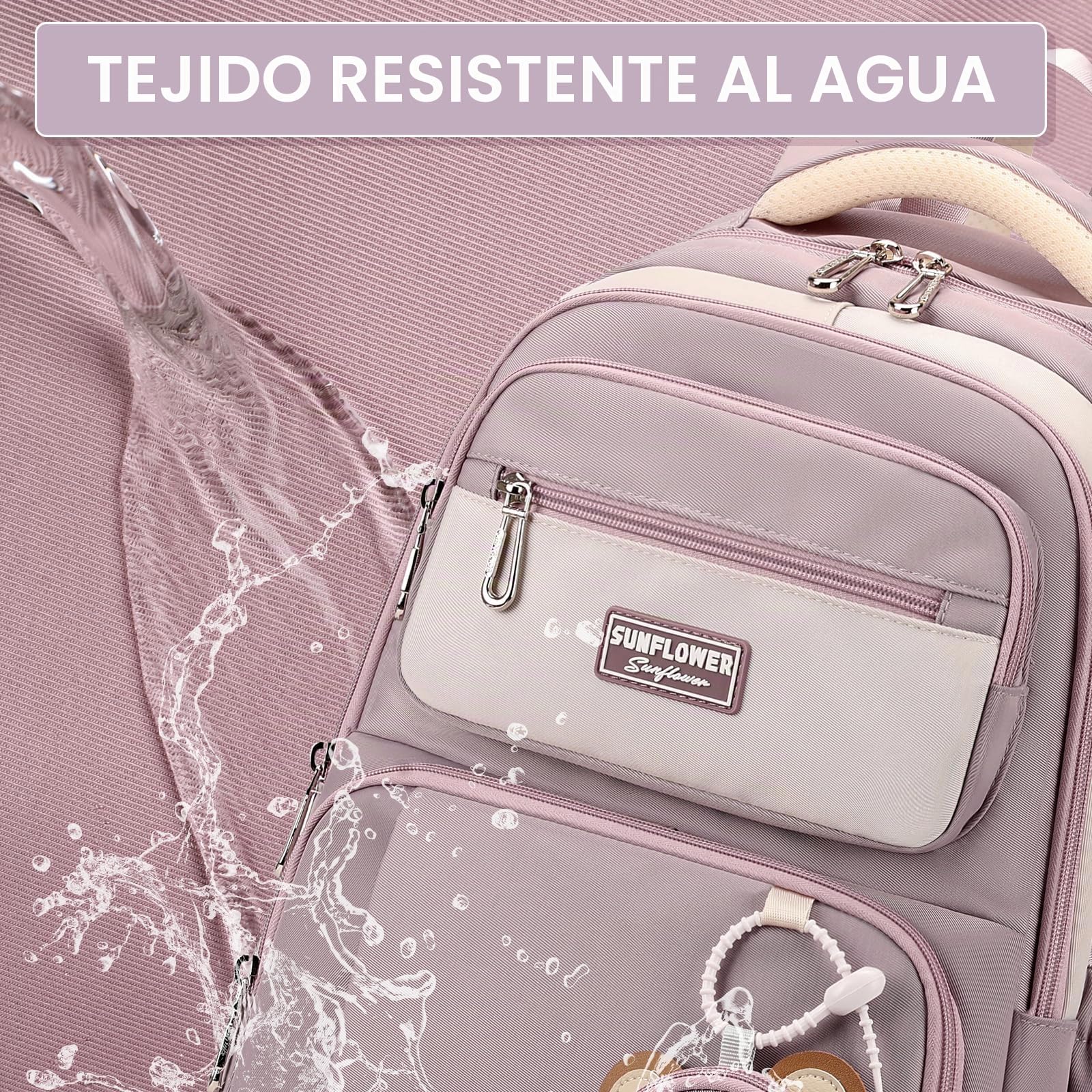 Amythe Mochila para Niñas de Primaria, 40L Mochilas Escolares para Adolescentes, Mochila Infantil Ligera y Adorable, Mochila de Viaje Casual para Chicas, Apta para Carrito, Morado