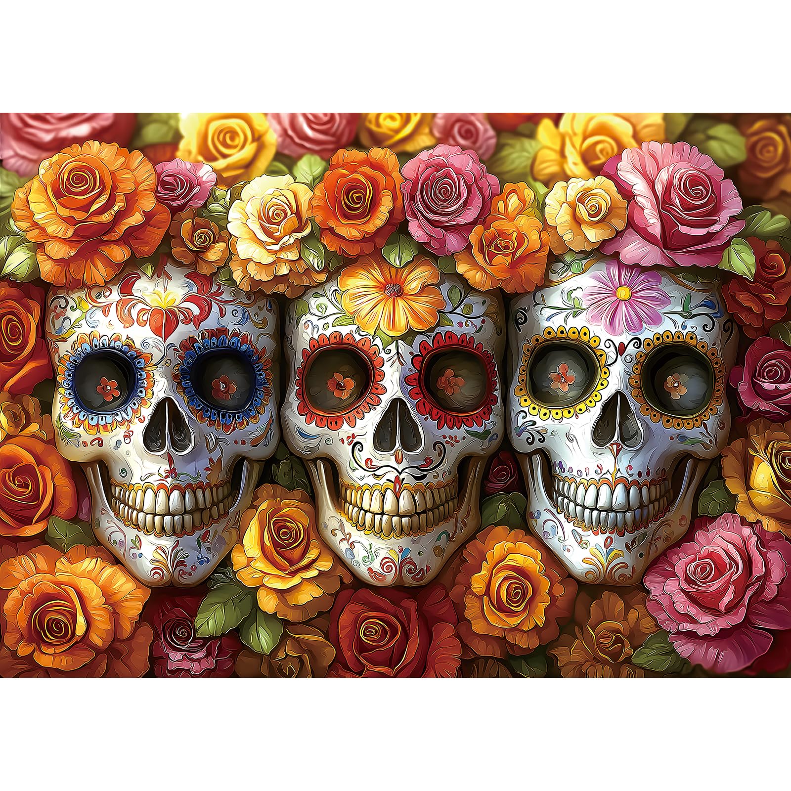 View 1 of 1000 Piece Puzzles for Adults Clearance, Artistic Skull Flower for Adults Puzzle, Mexican Day of The Dead (Dia de Los Muertos) for Gifts Birthday Party Games Family, 27.5" X 19.7" Dust Free