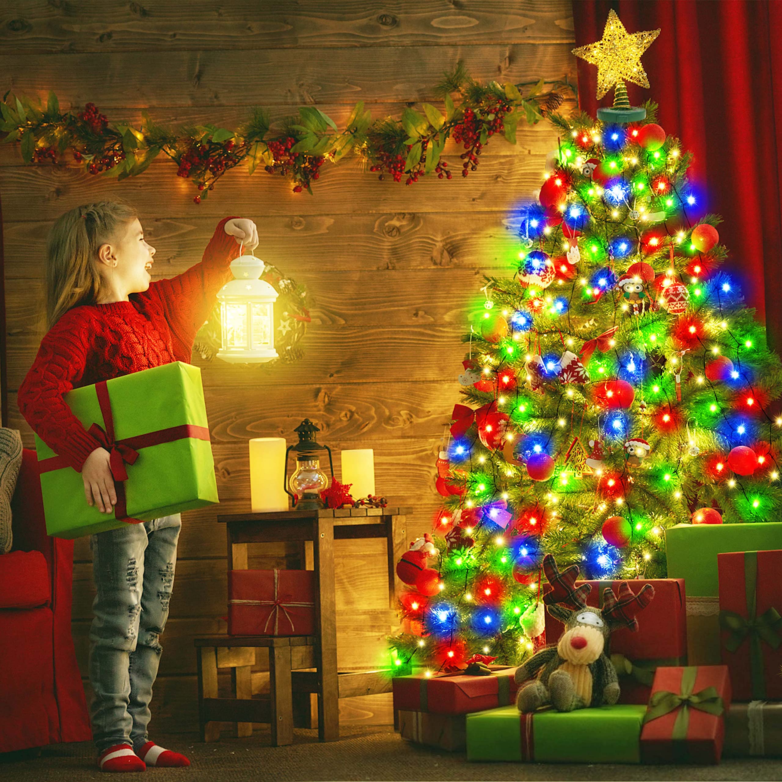 Lampki Choinkowe Kedoxi 400 diod LED z Timerem, Lampki Choinkowe z Pierścieniem 16 Sznurków 6,6FT łatwe w Montażu, Kurtyna świąteczna Wróżka 8 Trybów do Dekoracji świątecznej Jodły Sosnowej, Kolorowe