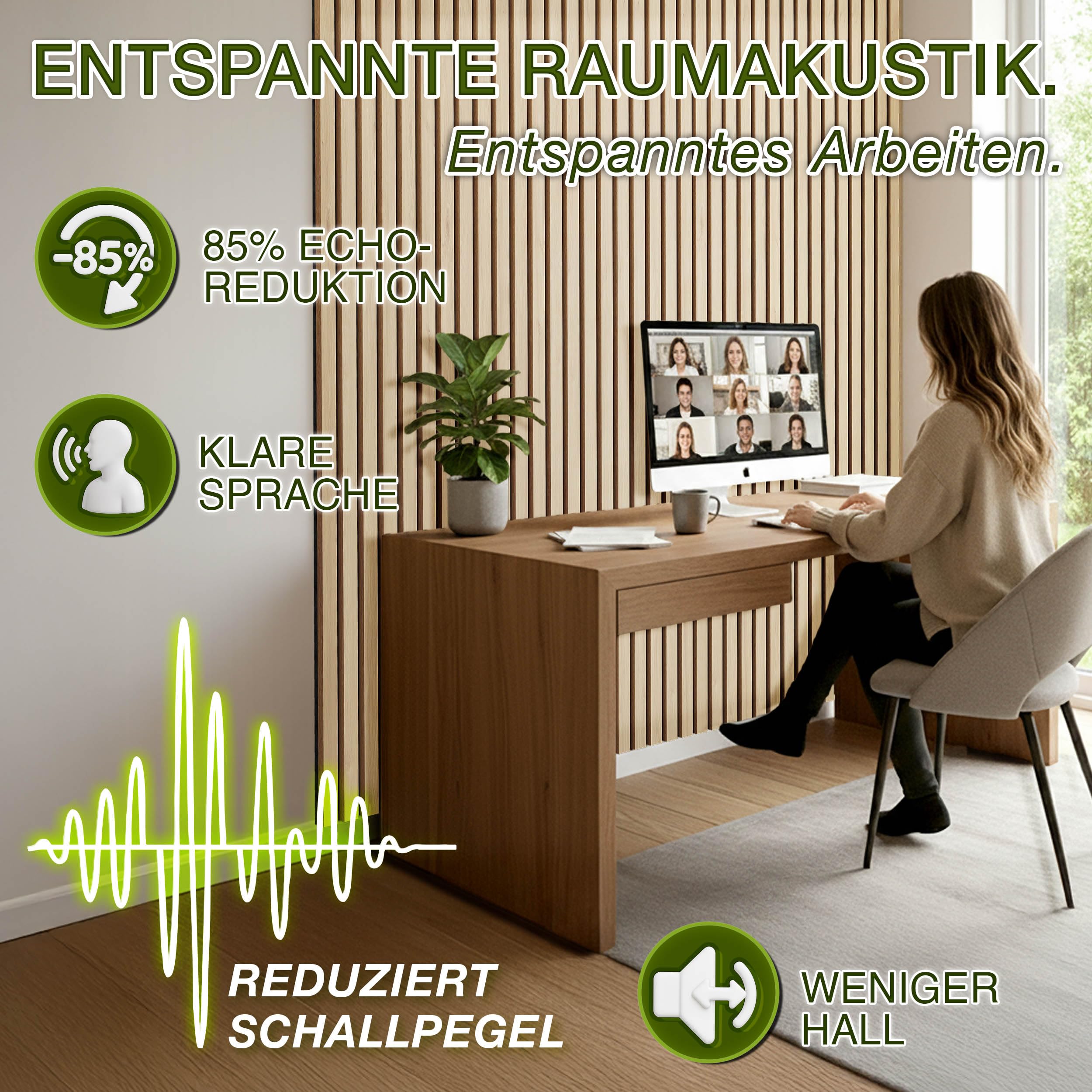 TRESKO® Akustikpaneele Holz 120×60x2,1 cm inkl. Kleiderhaken | Wandverkleidung als 3D Lamellenwand | Holzpaneele Paneele für Schallschutz | Akustik Wandpaneele (4 Stück/Eiche Hell)