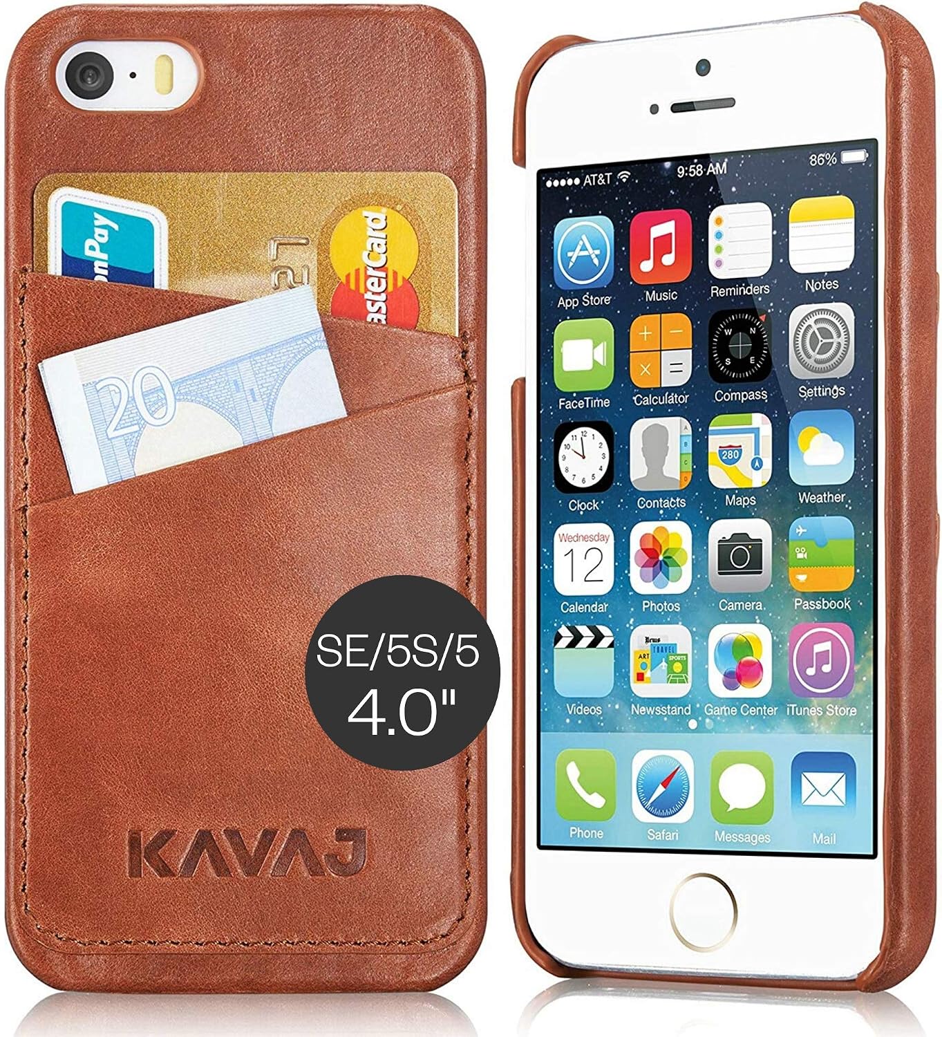 KAVAJ iPhone SE/5S/5 Case Cover Leather Tokyo Cognac Brown - Genuine Leather Back Cover with Business Card Holder. Slim Fit Back Cover As Premium Accessory for Apple iPhone Doubles As A Wallet