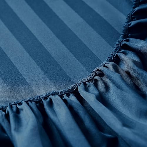 Miniatura 5 de Juego de sábanas de 4 piezas a rayas tamaño matrimonial, lujosas sábanas y fundas de almohada de microfibra ultra suave, resistentes a las arrugas,