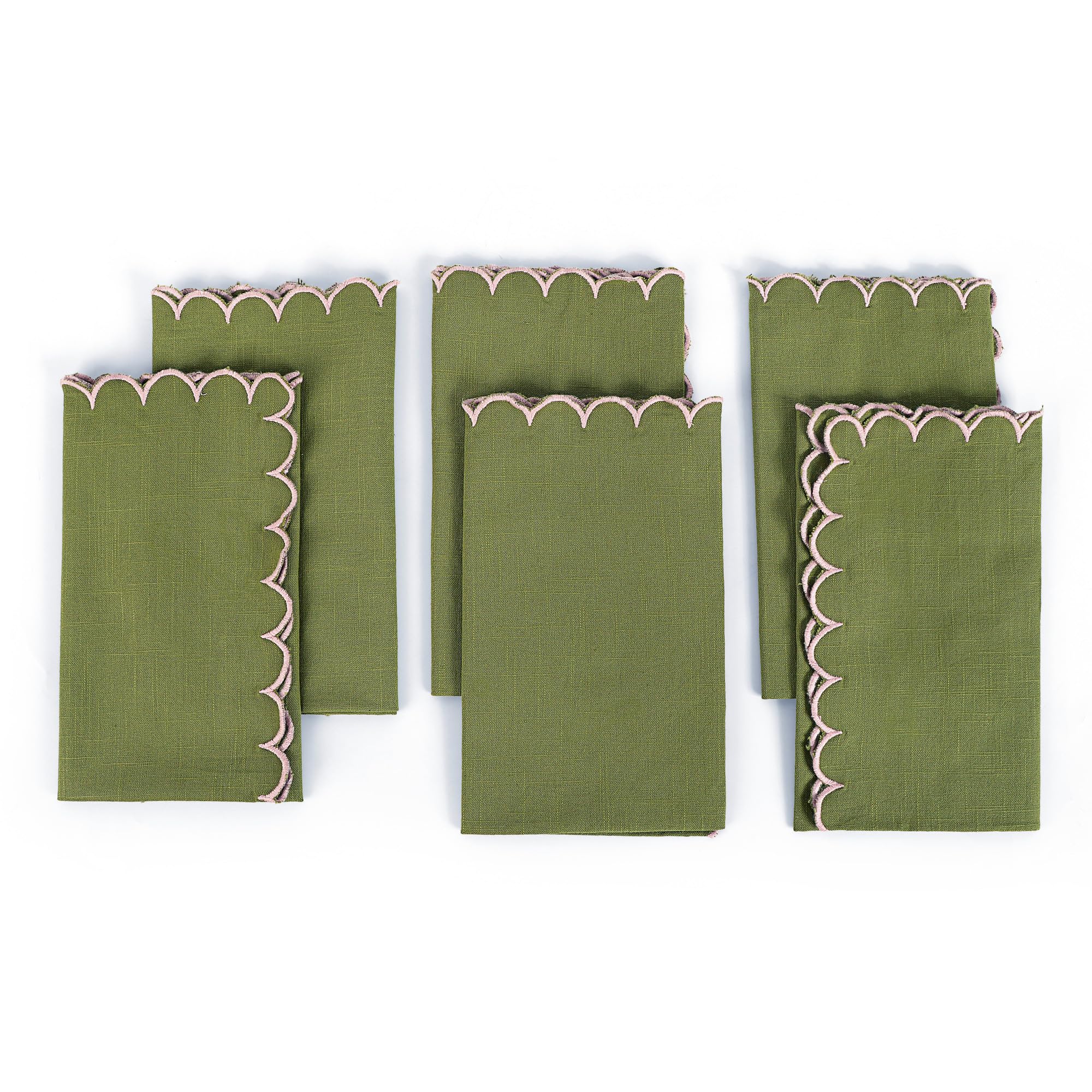 Serviettes en tissu coton naturel FINGERCRAFT vert olive rose de 50 x 50 cm pour repas du quotidien