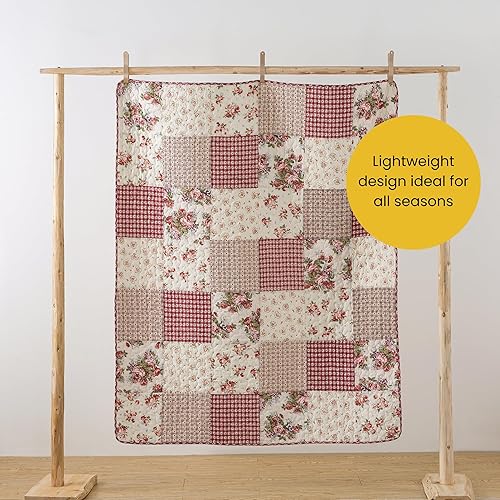 Miniatura 4 de SLPR Manta acolchada de algodón, 50 x 60 pulgadas, colcha floral de retazos de granja, colcha de retazos Shabby Chic para sofá, rosas campestres