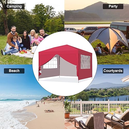 Miniatura 5 de Saemoza Tienda de campaña desplegable de 10 x 10 pies con 4 paredes laterales extraíbles, toldo de playa portátil de altura ajustable con bolsa de