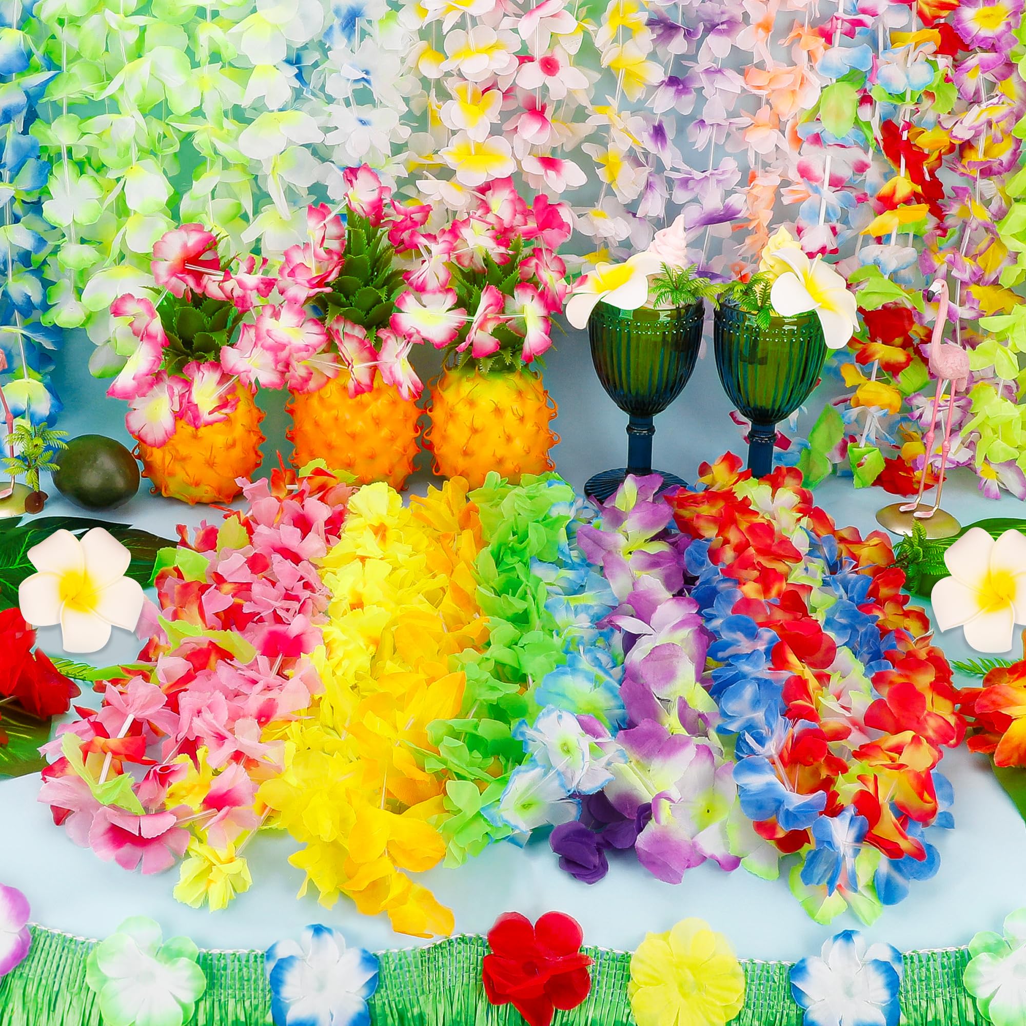 100 Collane Hawaiane LED – Lei Floreali Luminosi Con 3 Modalità, Colori Arcobaleno, Per Festa Luau, Matrimonio, Spiaggia, Carnevale