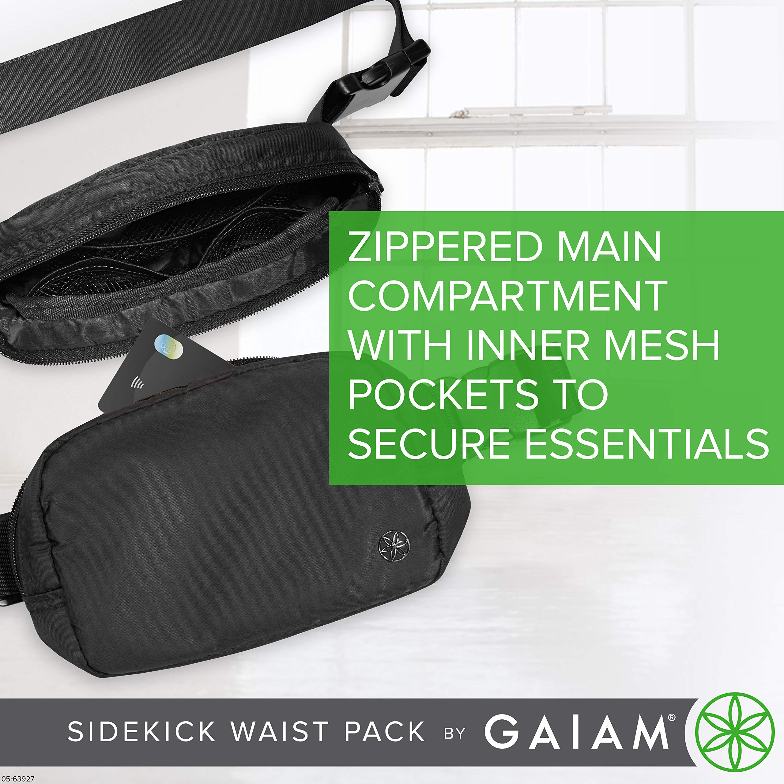 Gaiam - Marsupio da corsa con cintura – Marsupio per cellulare per esercizi, palestra, con chiusura lampo, multi tasca, regolabile, accessori per passeggiate, runner da donna, uomo