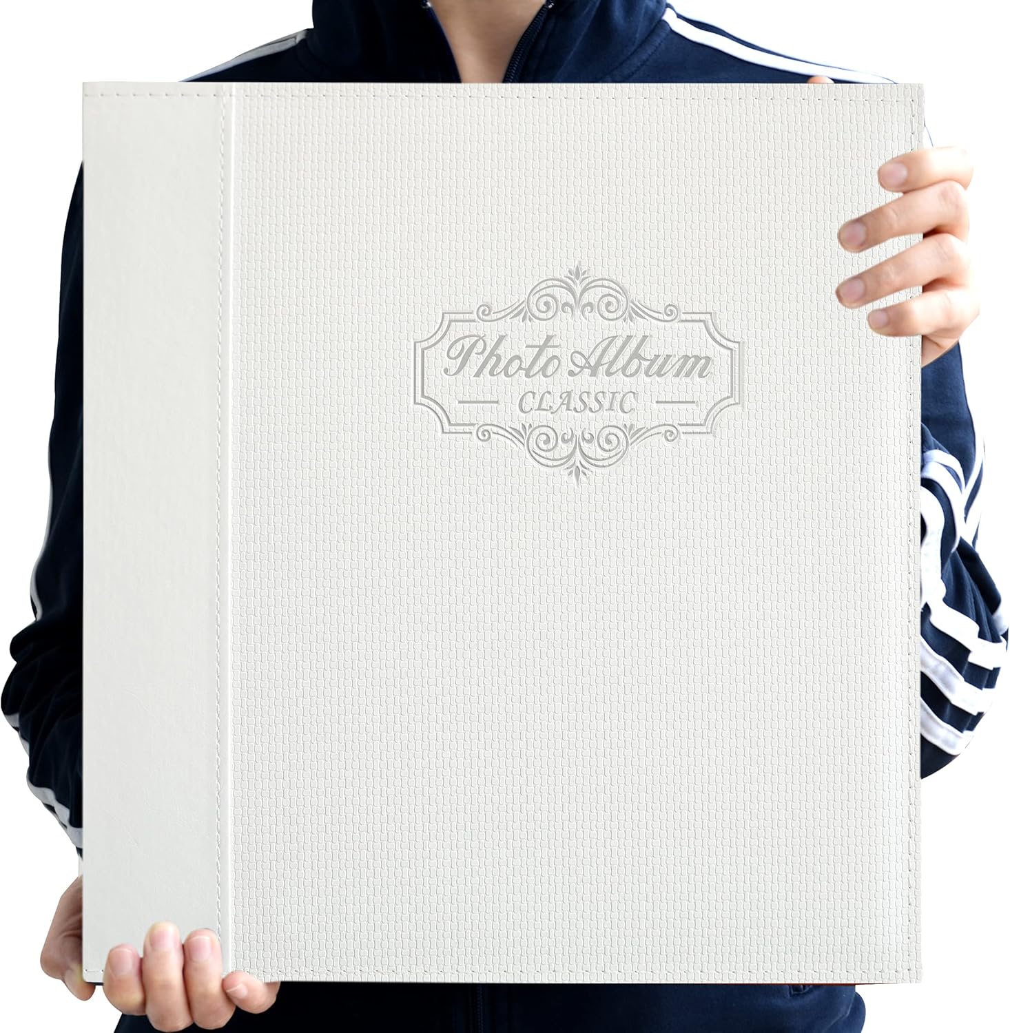 Photo Album Holds 3X5, 4X6, 5X7, 6X8, 8X10 Photos, Leather Cover, Magnetic Self-Stick Page, Hand Made DIY Albums (Gray, Large)