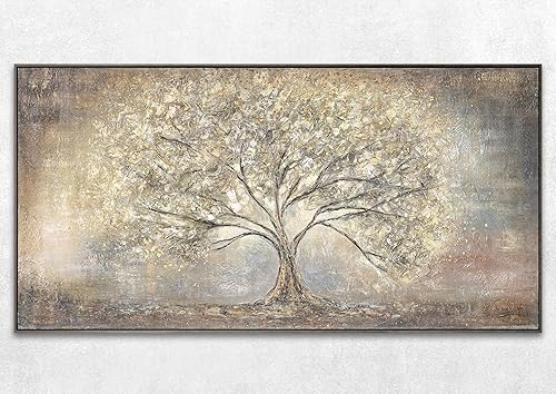 Miniatura 2 de YS -Art Pintura acrílica pintada a mano sobre lienzo Árbol dorado Paisaje de abstracción de oro Arte de pared para sala de estar Obra de arte