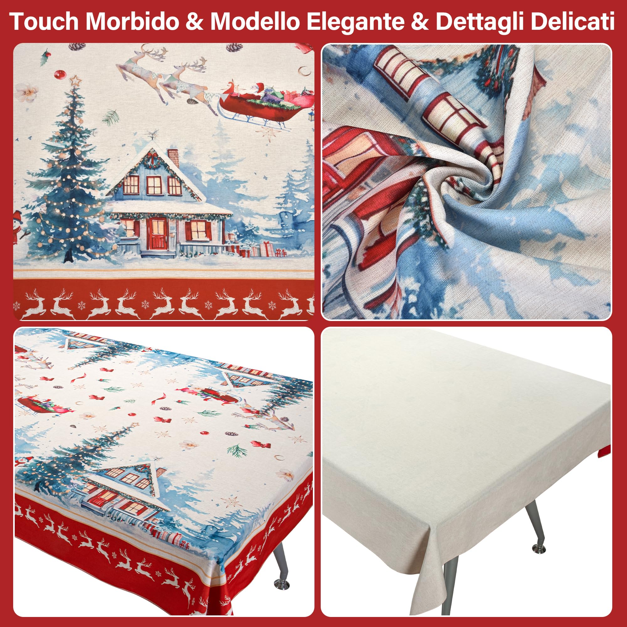 CZL Tovaglia Natalizia Tovaglia Antimacchia Rettangolare con Motivo di Alce Tovaglia Lavabile di Natale Tovaglia Impermeabile di Lino Effetto Poliestere Tovaglia-140 x 240CM