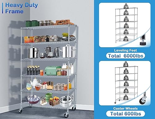 Vista 78 de Estantería de almacenamiento de 6 niveles, estantería de alambre, 48 pulgadas de largo x 18 pulgadas de ancho x 72 pulgadas de alto, estante Negro