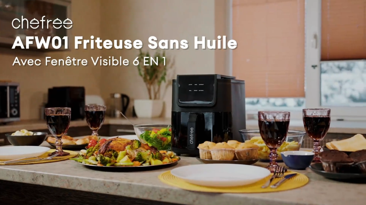 Friteuse Sans Huile CHEFREE 5L Avec Fenêtre - 6 Programmes - Ecran Tactile - 1500W - Grille-Pain Intégré