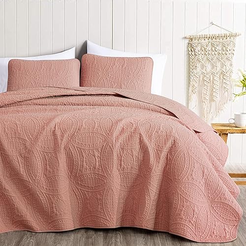 Vista 11 de Chezmoi Collection Austin - Juego de colcha tamaño Queen de 3 piezas Pinsonic acolchada de gran tamaño, tamaño Queen, terracota