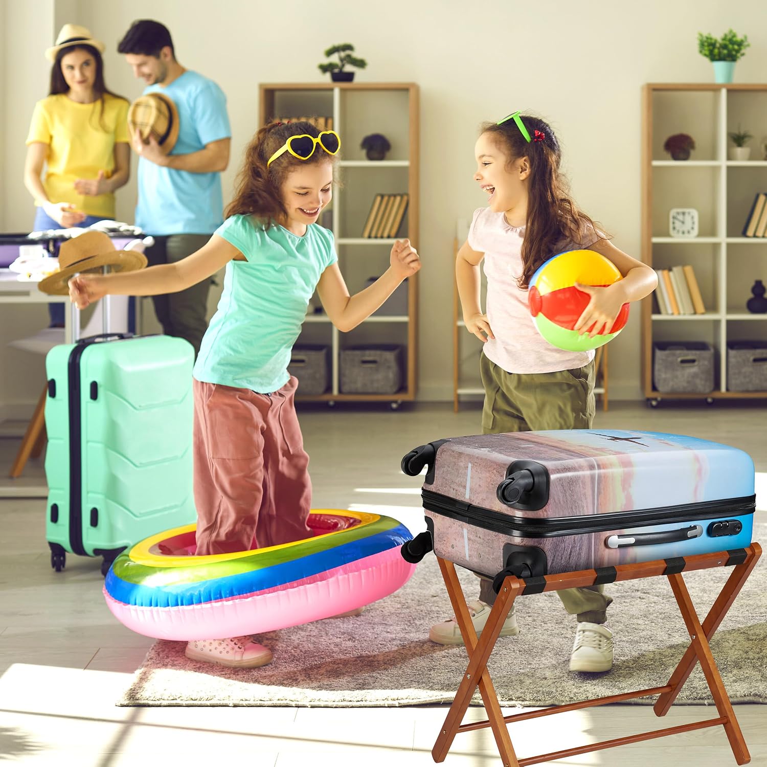 Relaxdays Luggage Stand, 80% wood, 20% plastic, Natural, 54 x 66 x 48 cm