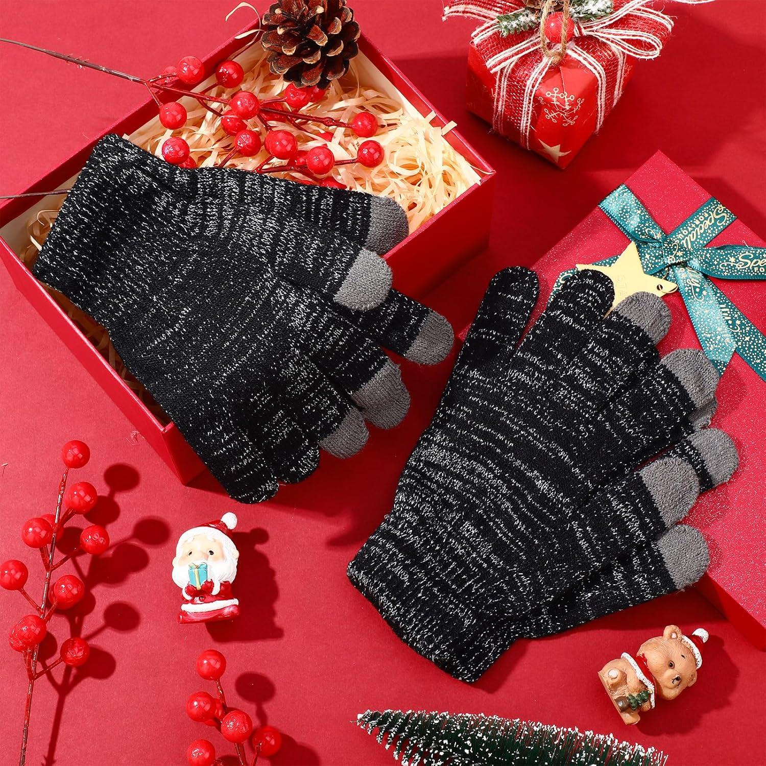 SATINIOR 60 Pairs Touchscreen Winter Gloves Bulk Stretchy Knitted Texting Gloves for Men Women