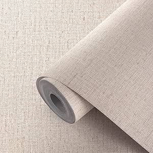 Beige Peel and Stick Wallpaper - Textured Grasscloth Faux Linen Contact Paper, Waterproof, Removable, Vinyl Roll for Walls and Furniture