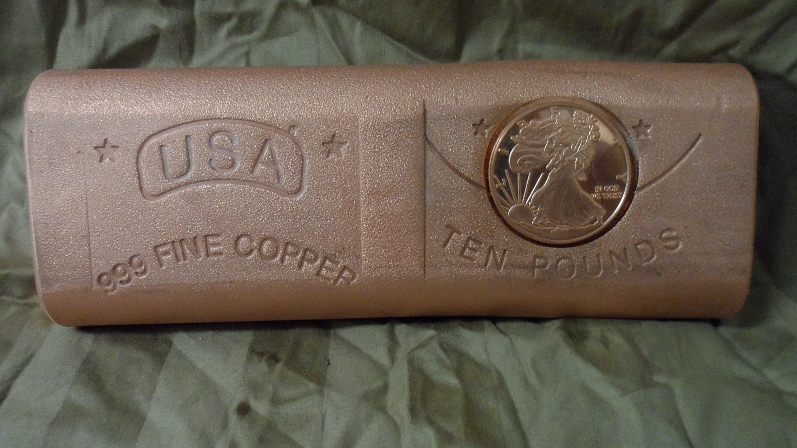 50 Pounds with 5 Massive 10 Lbs. each Walking Liberty Design .999 Fine Copper Bullion Art Bar ingot with 1oz. Insert Roundpin