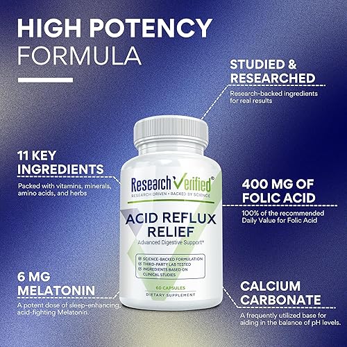 Miniatura 3 de Research Verified Alivio de reflujo ácido - Alivia los problemas gastrointestinales - Melatonina, 5-HTP, raíz de malvavisco - 60 cápsulas - Vegano