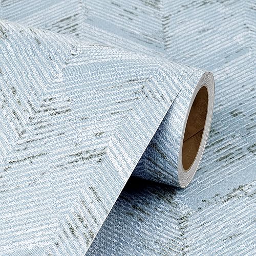 Miniatura 8 de Livelynine Papel tapiz de tela azul para despegar y pegar, papel de pared de pasto sintético de espiga prepegado para baño, dormitorio, papel