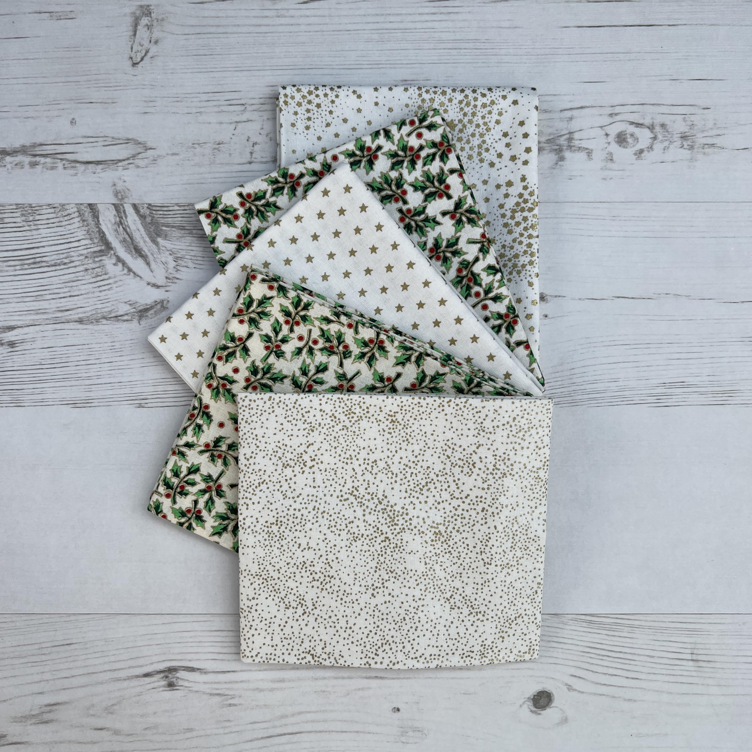 100% Cotton Christmas Xmas 5 Pack Fat Quarter Fabric Bundle for Patchwork Quilting Sewing Crafts | 19" x 20" (50cm x 52cm) (Star Dust Cream)