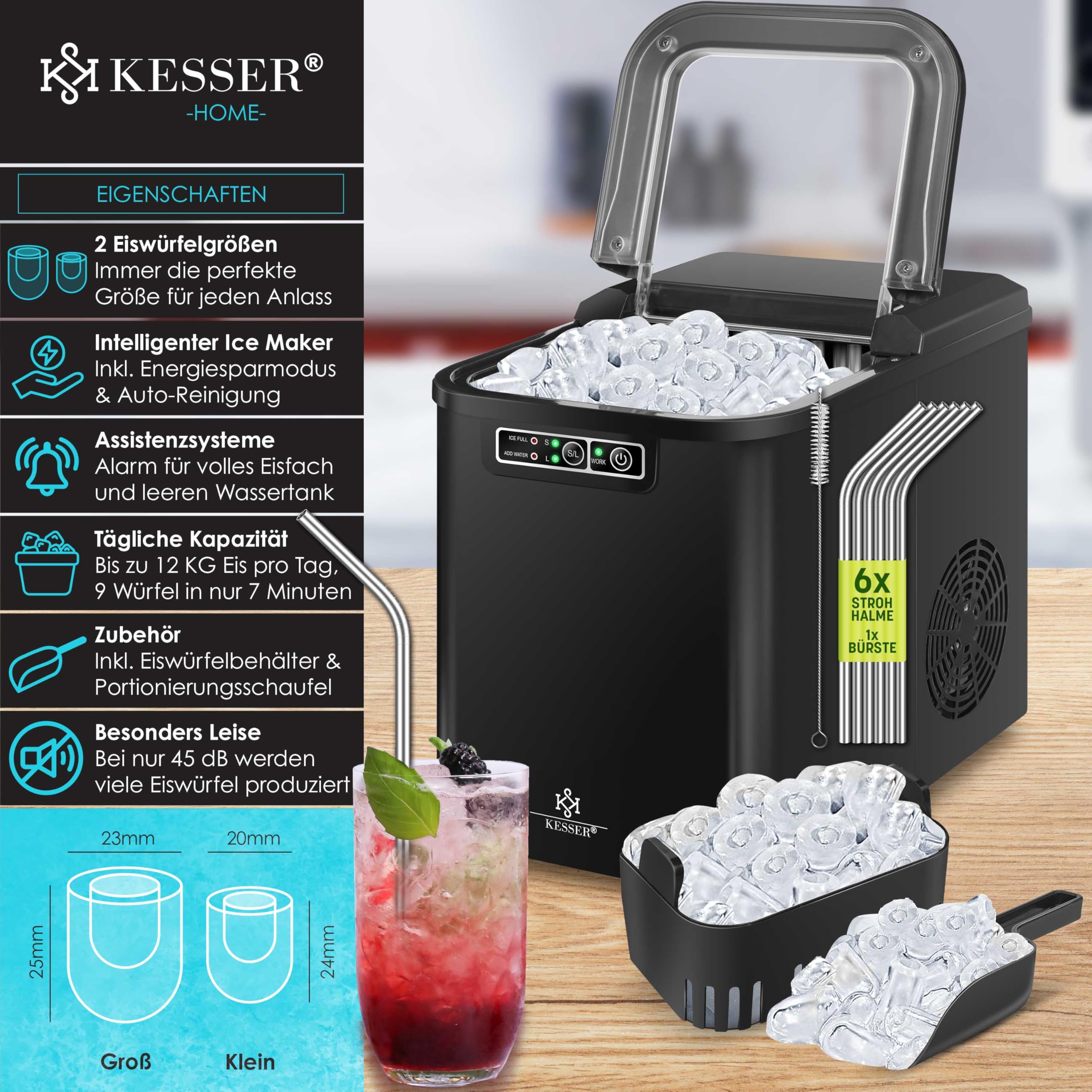 KESSER ® Eiswürfelbereiter Eiswürfelmaschine Edelstahl Ice Maker 12 kg 24 h Zube KESSER ® Eiswürfelbereiter Eiswürfelmaschine Edelstahl Ice Maker 12 kg 24 h Zube