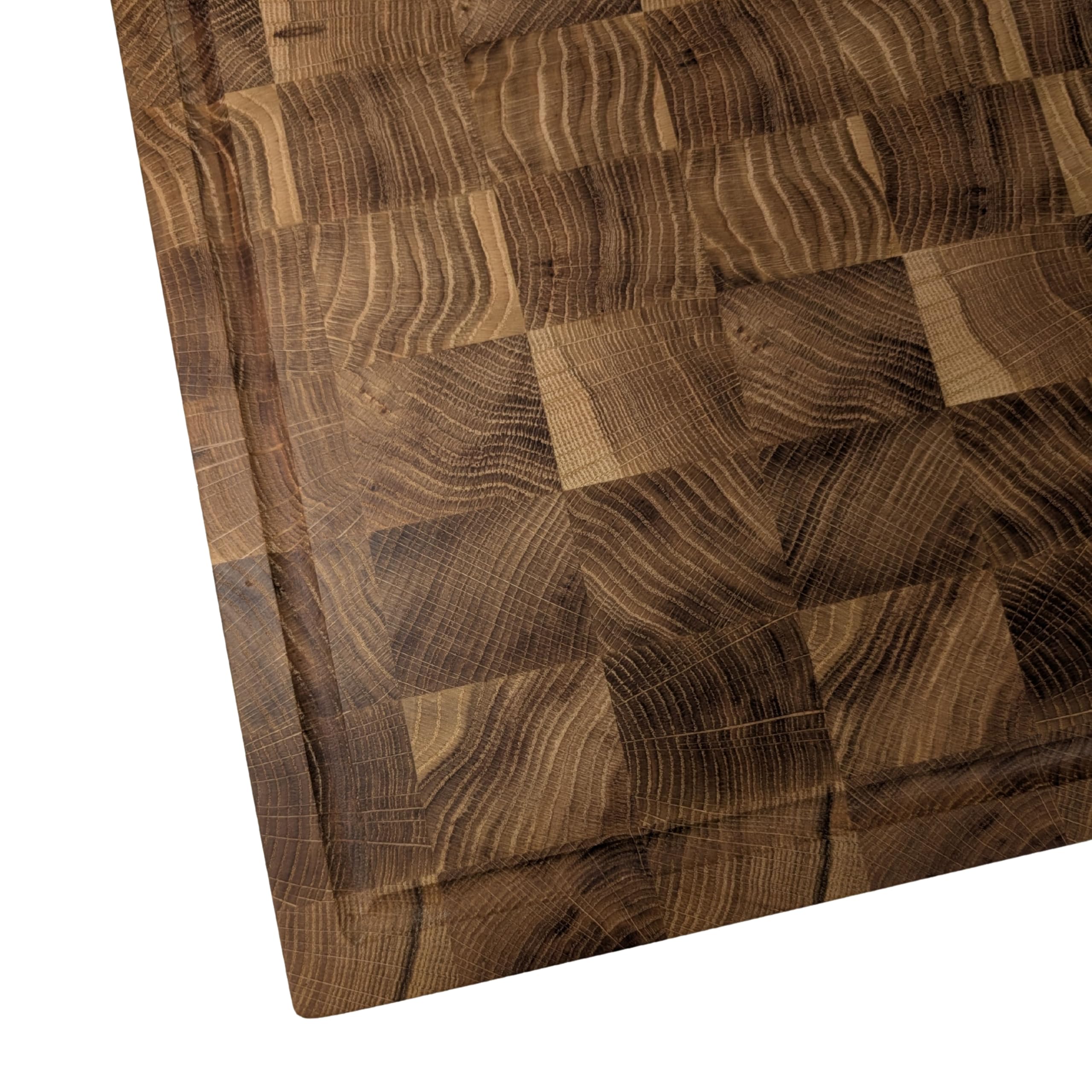 XL Premium Stirnholz Schneidebrett Eiche 50x40x4,5 cm mit Saftrille – Massives Küchenbrett Holz mit Griffmulden & Silikonfüßen – Schneidebrett Eiche massiv