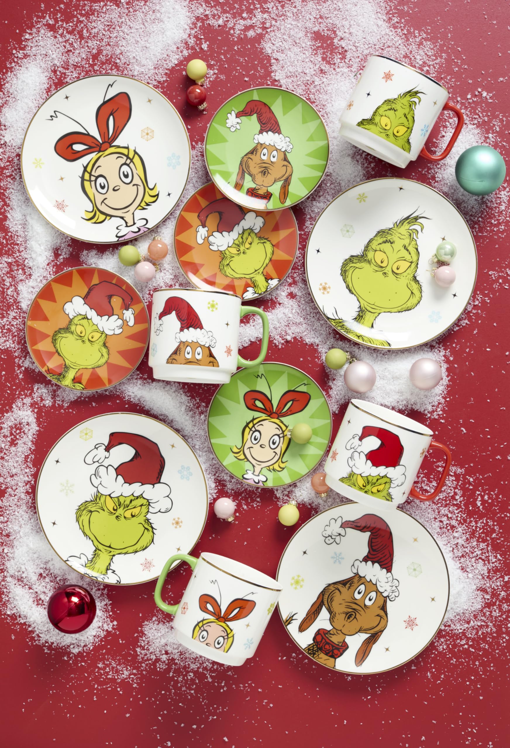 Lenox Merry Grinchmas - Vajilla para 4 platos de porcelana, apto para microondas y lavavajillas, para pasta, ensalada y cena, decoración navideña (surtido de 4 piezas)