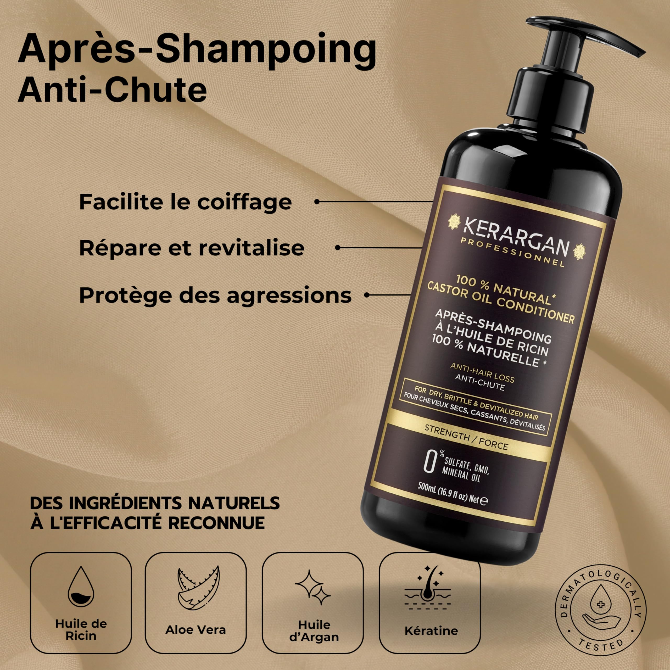 Kerargan - Ensemble Anti-Chute Shampoing, Après-shampoing, Masque, Sérum & Leave-In à l’Huile de Ricin pour Cheveux Abîmés - Soin Intensif Croissance - Sans Sulfate, Silicone - 3x500ml+100ml+350ml | Shampoing, après-shampoing, masque, sérum et soin sans r