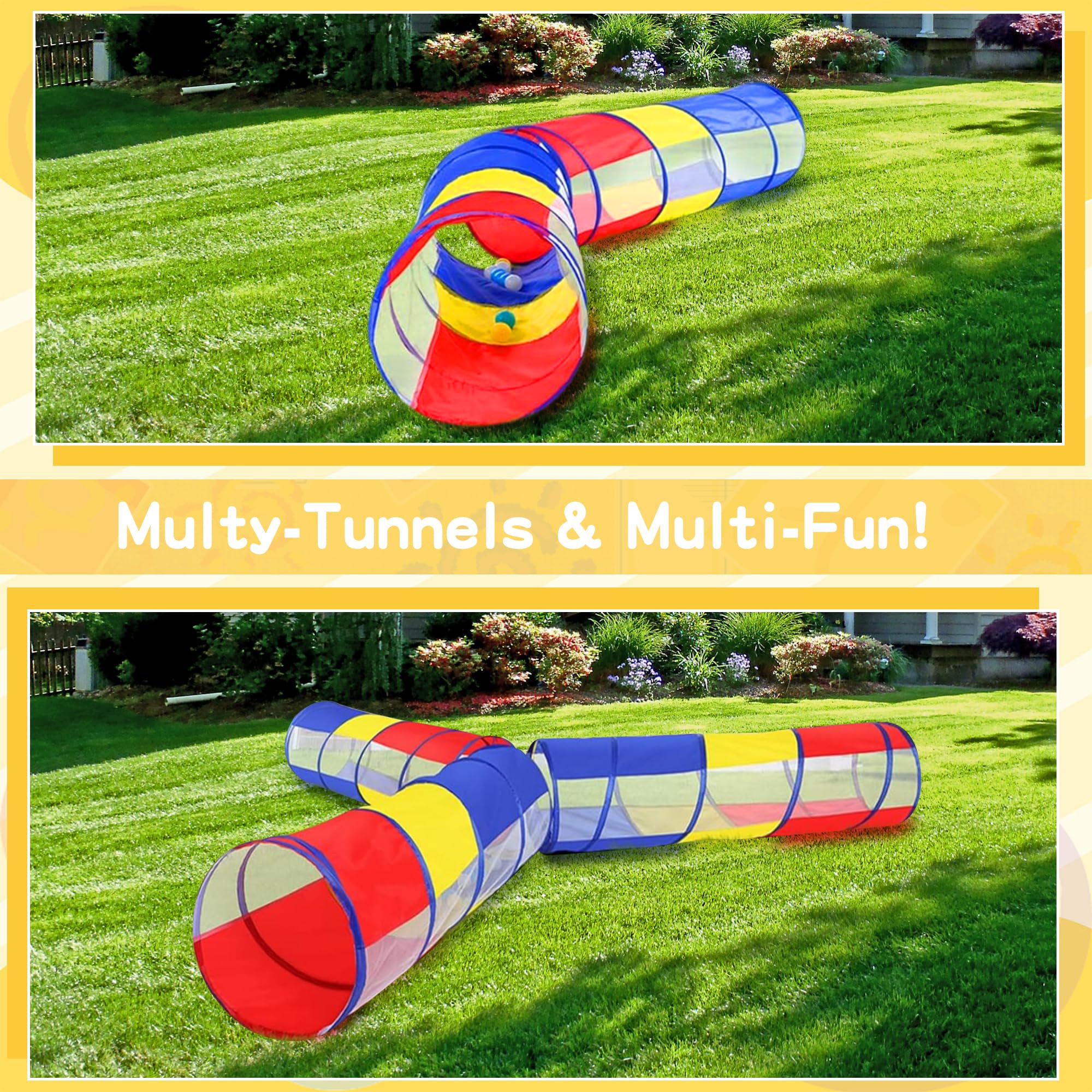 Tunnel Gioco per Bambini, Tenda Gioco Bambini di 1 2 3 anni, Multifunzionali Tubi Giochi da giardino per bambini，Tunnel Leggera Pieghevole per Bambini da Interno e da Esterno, Colorata
