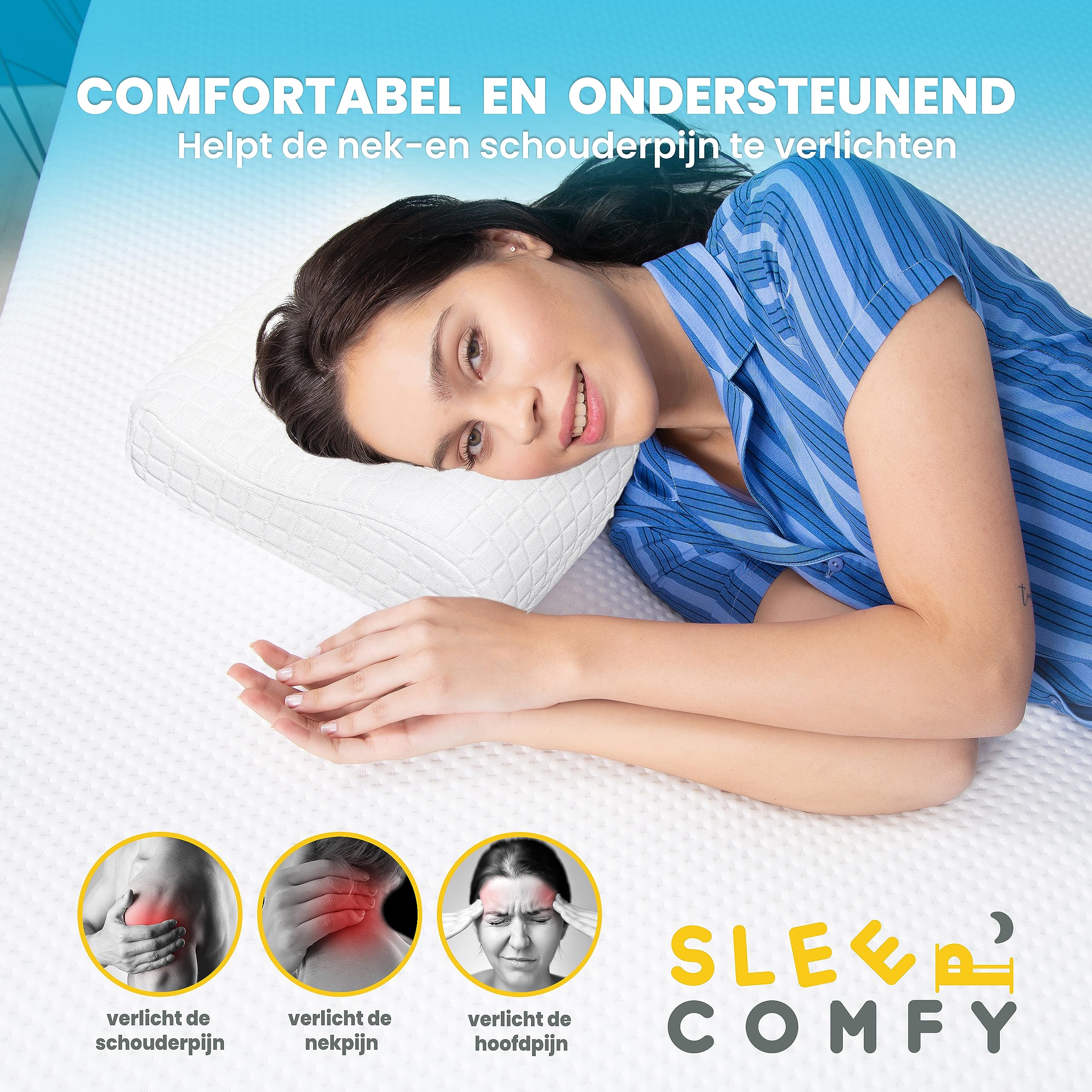 SLEEP COMFY Premium Mini Visco HWS Cuscino cervicale, cuscino cervicale in memory foam, ergonomico, ortopedico, per chi dorme sul fianco, schiena e collo, 46 x 30 x 10/8 cm