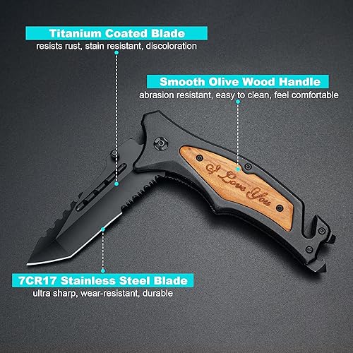 Miniatura 4 de GVDV Cuchillo de bolsillo utilitario  Cuchillo plegable 6 en 1 con rompecristales, abridor de botellas, clip de bolsillo, cuchillo multifunción para