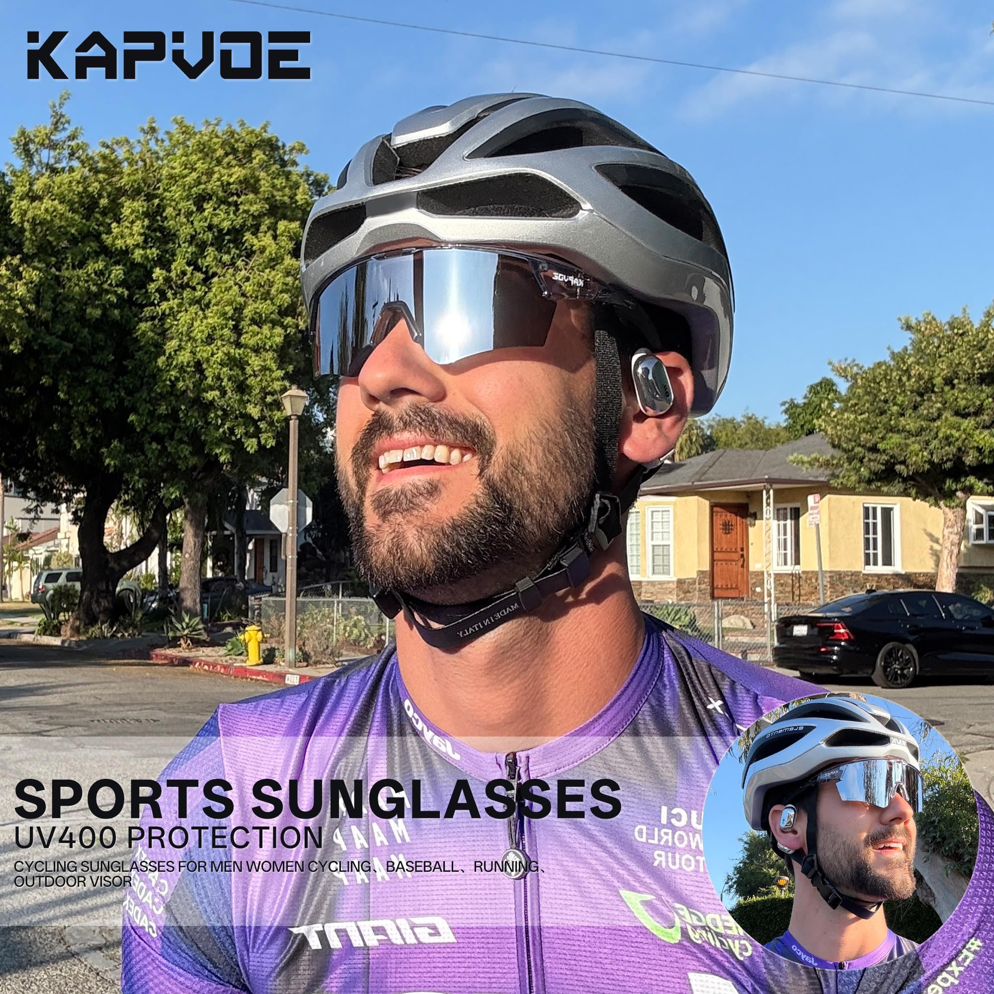 KAPVOE Polaryzowane okulary rowerowe dla mężczyzn i kobiet, okulary do jazdy na rowerze górskim, 3 wymienne soczewki, oprawki TR90, sportowe okulary przeciwsłoneczne, ochrona UV400, do jazdy na