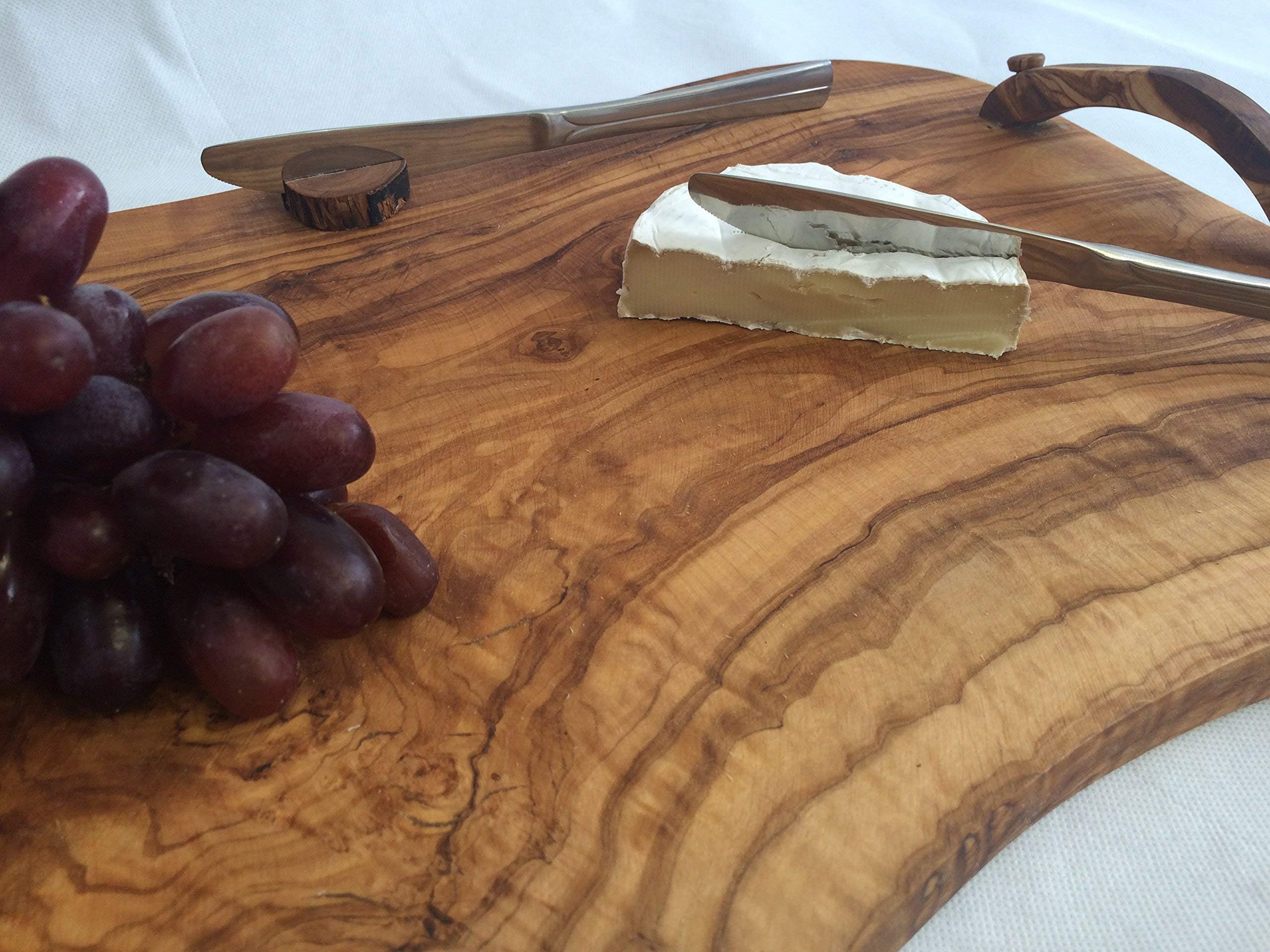 Olive Wood Large Cutting Board (Olive Wood Large Rustic Cheese Board with Handles)