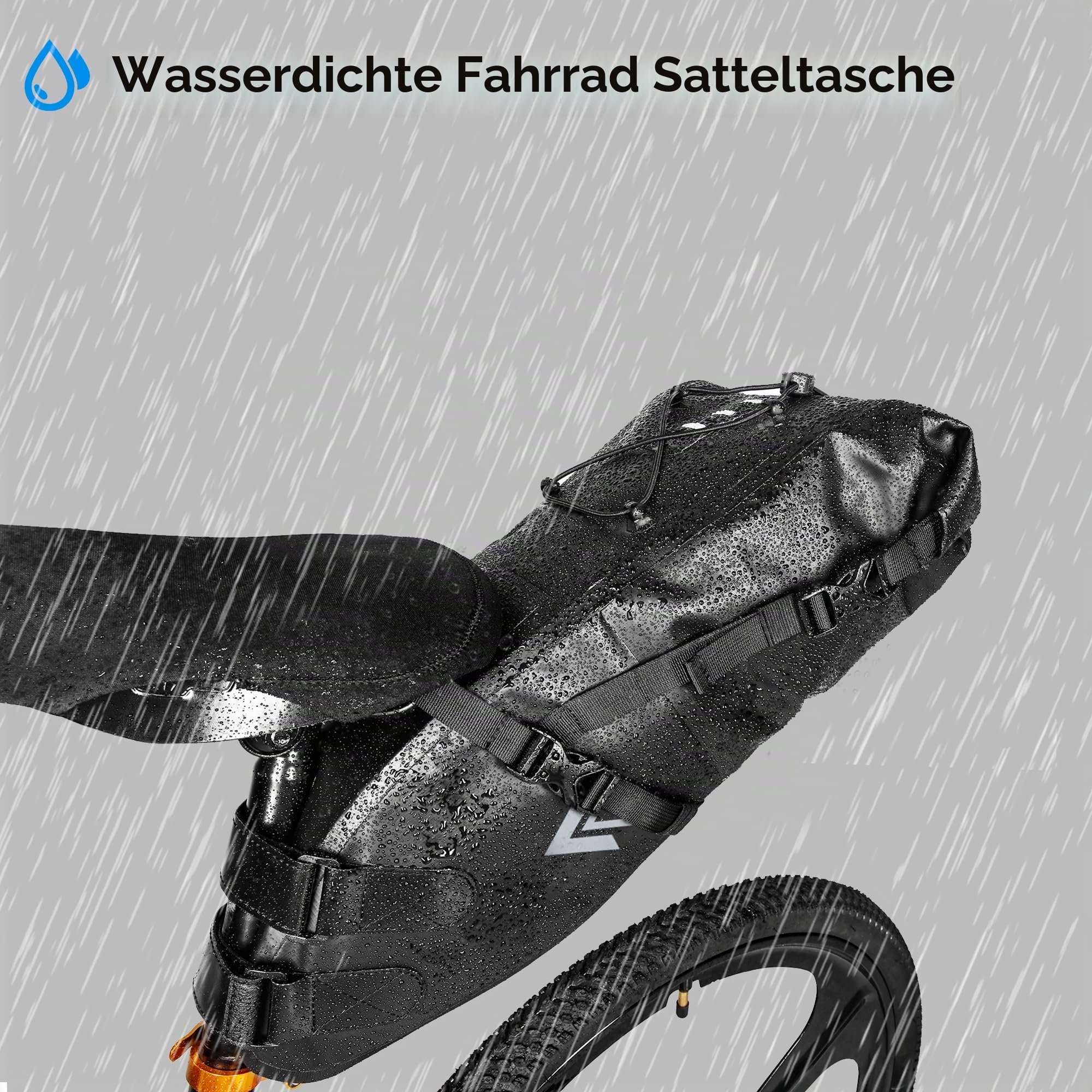 wasserdichte Fahrrad-Satteltasche - 13L Rollverschluss Fahrradsatteltasche Unter Sattel Aufbewahrungstasche für Mountainbike Rennrad Reisen (Schwarz)