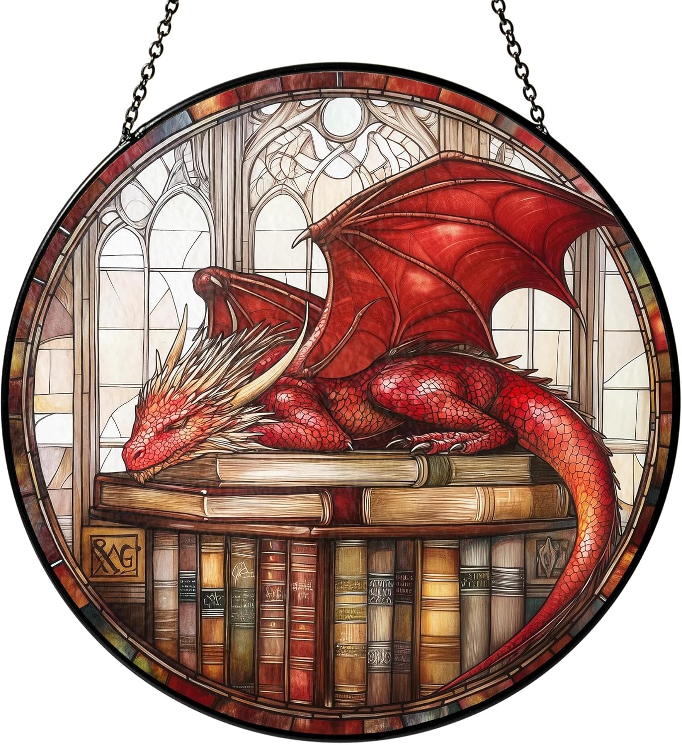 Red Book Dragon Suncatcher for Windows Hanging Stained Glass Decor Fantasy Book Lovers Gifts for Women Girls Men Kid Birthday Christmas Dragon Themed Gifts Indoors & Outdoors Garden Decoration - Image 7