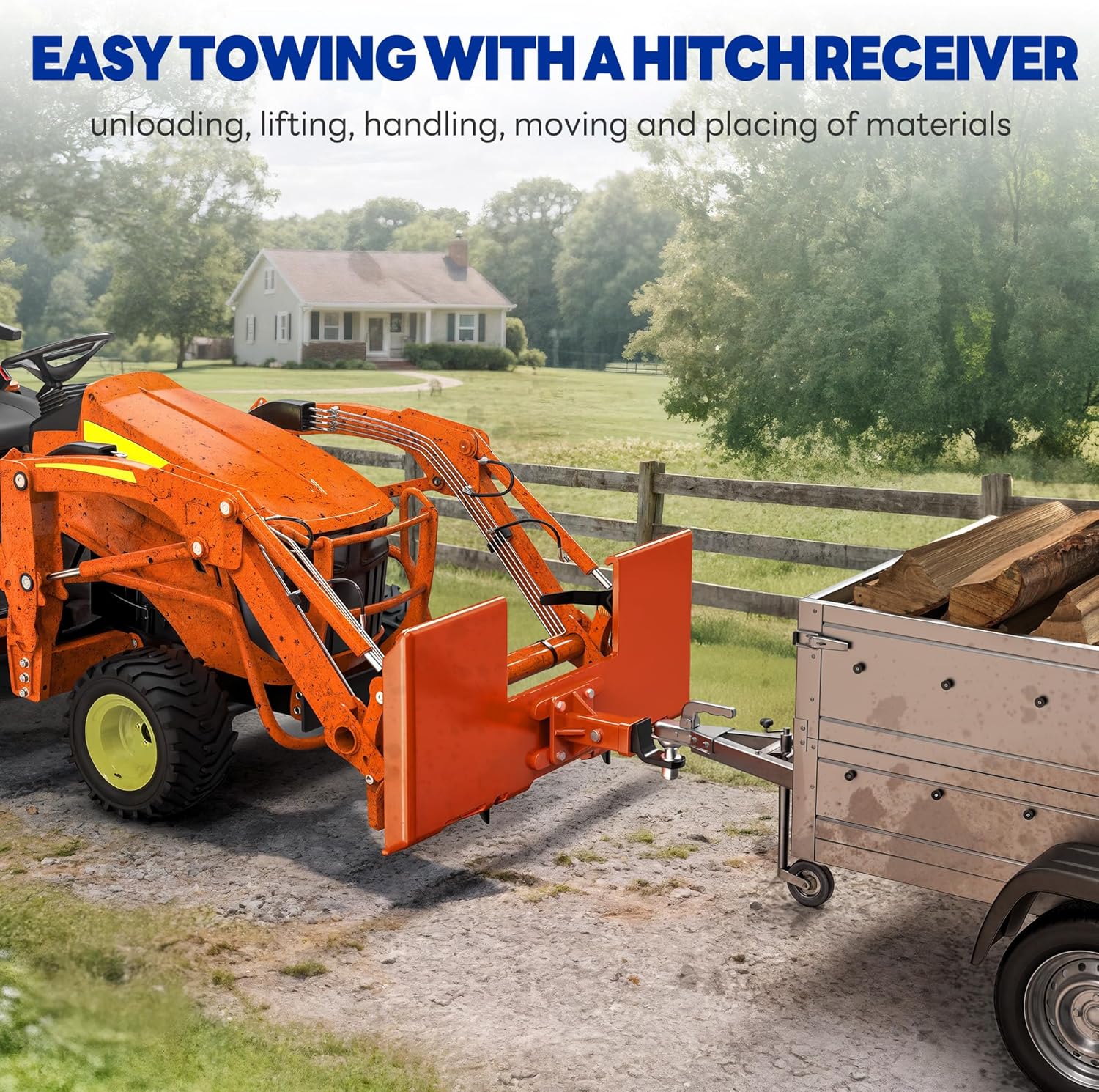 3/8" Skid Steer Mount Plate with 2" Removable Trailer Hitch Receiver, Thick Skid Steer Plate Attachment, Universal Quick Attach Plate Fits Kubota Bobcat Skid Steers Tractors, Orange