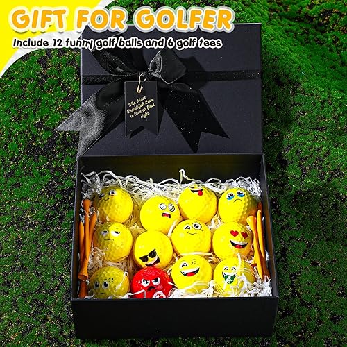 Miniatura 4 de Juego de 19 pelotas de golf divertidas para niños y adultos, incluye 12 bolas de práctica de emoticonos, 6 tees y caja de regalo, accesorios de golf