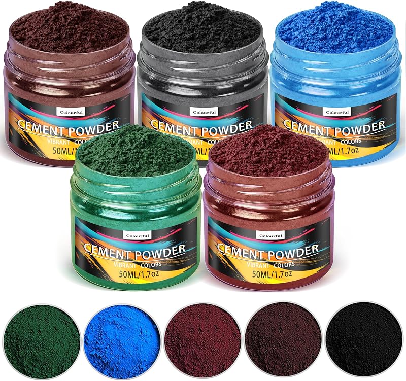Polvo de pigmento de óxido de hierro mate de 5 colores, tinte para hormigón, colorante para lechada, tinte de color para cemento, epoxi, estuco, yeso, mortero, revestimiento de pintura (marrón, azul, burdeos, verde, negro)