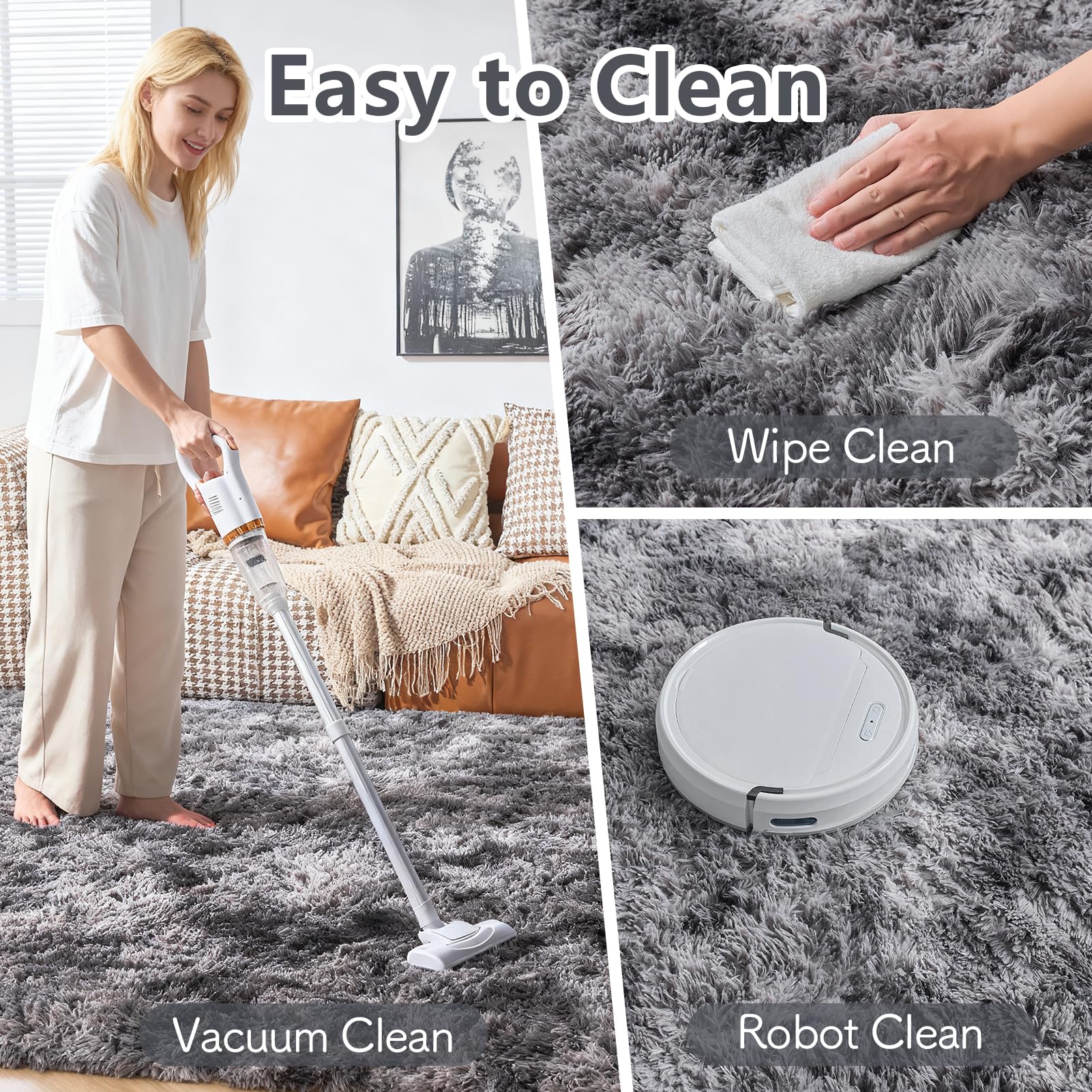 CHOSHOME Tappeti Per Soggiorno Tappeto Grande Super Soffice e Soffice Che Non Perde Peli Tappeti Shaggy Motley Tappeto Tie-dye Tappeti Moderni per Interni per Camere da Letto Grigio Scuro 150x240cm