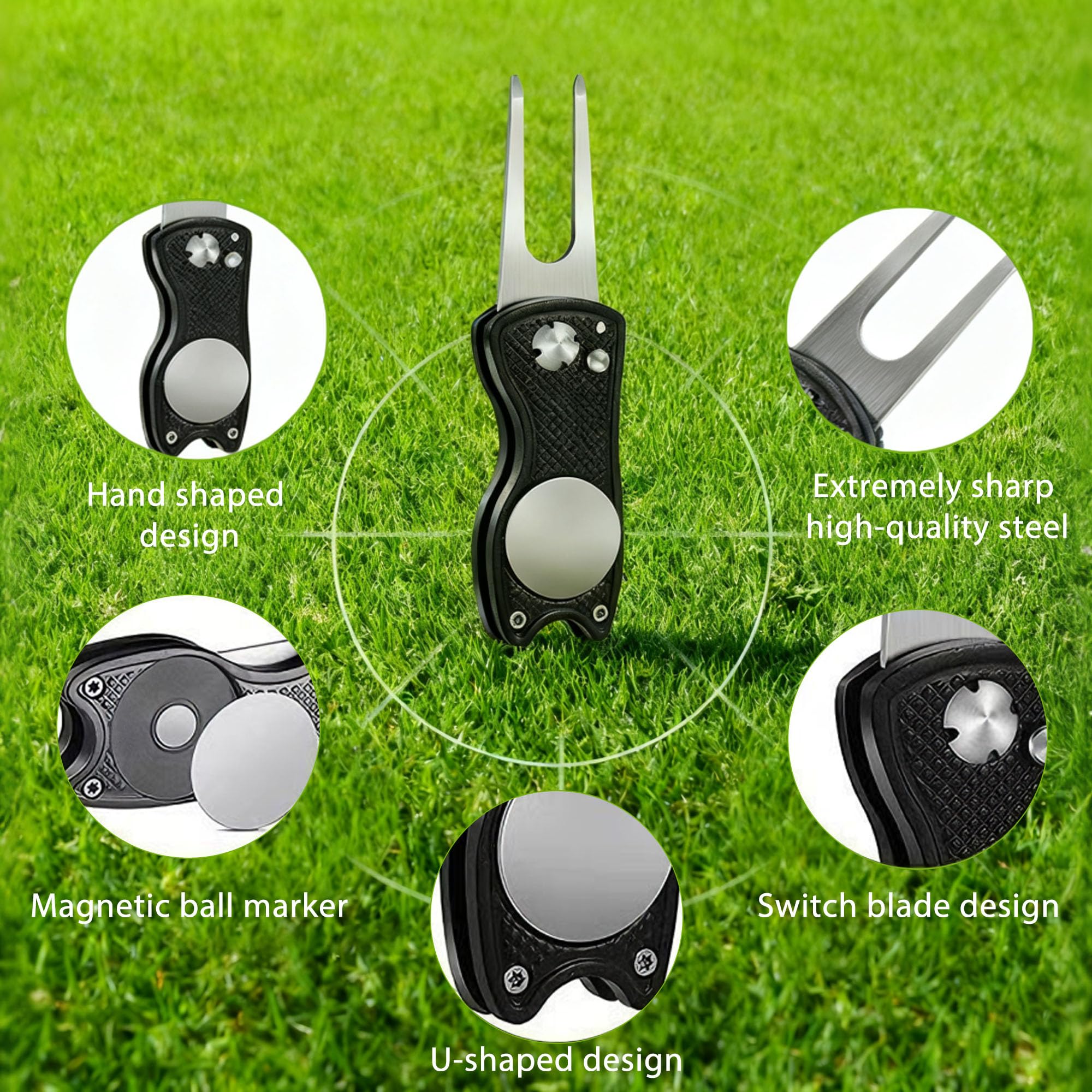 2 Pezzi Forcelle Da Golf Strumento Di Marcatore, Pitch Fork Golf, Golf Divot Strumento Di Riparazione, Per La Riparazione Di Tappeti Erbosi Verdi E Golf, Con Pennarello Magnetico Per Golfisti