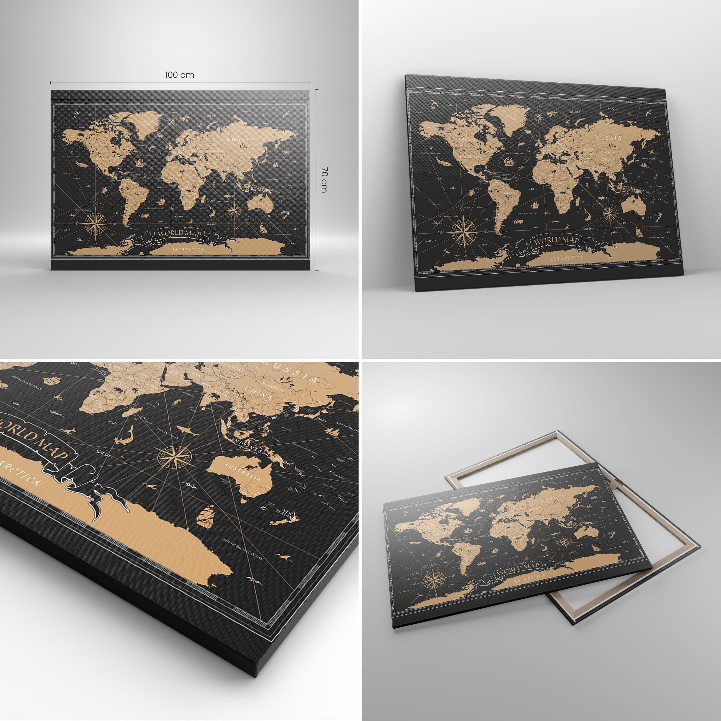 Lienzos decorativos 100x70cm Cuadro Sobre Lienzo Moderno Mapa Del Mundo Antiguo Retro Grande Dormitorio Cocina Cuadros Pared Imágenes Cuadros Decoracion Salon Wall Art Prints Decor AA100x70-5430