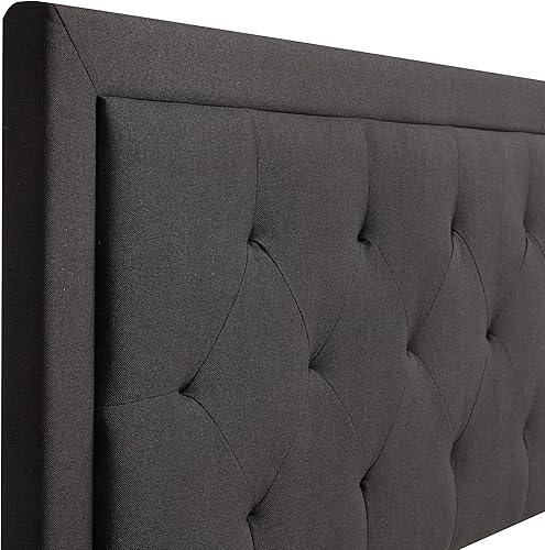 Miniatura 7 de Lucid - Cama de plataforma tapizada con cabecera de diamante con estructura de madera resistente, no requiere somier, King, carbón Carbón