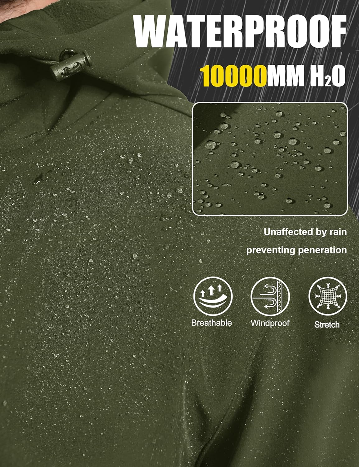 MAGCOMSEN Men's Waterproof Fleece Lined Rain Jacket Lightweight Softshell Raincoat with Hood Winter Hiking Windbreaker - Image 2