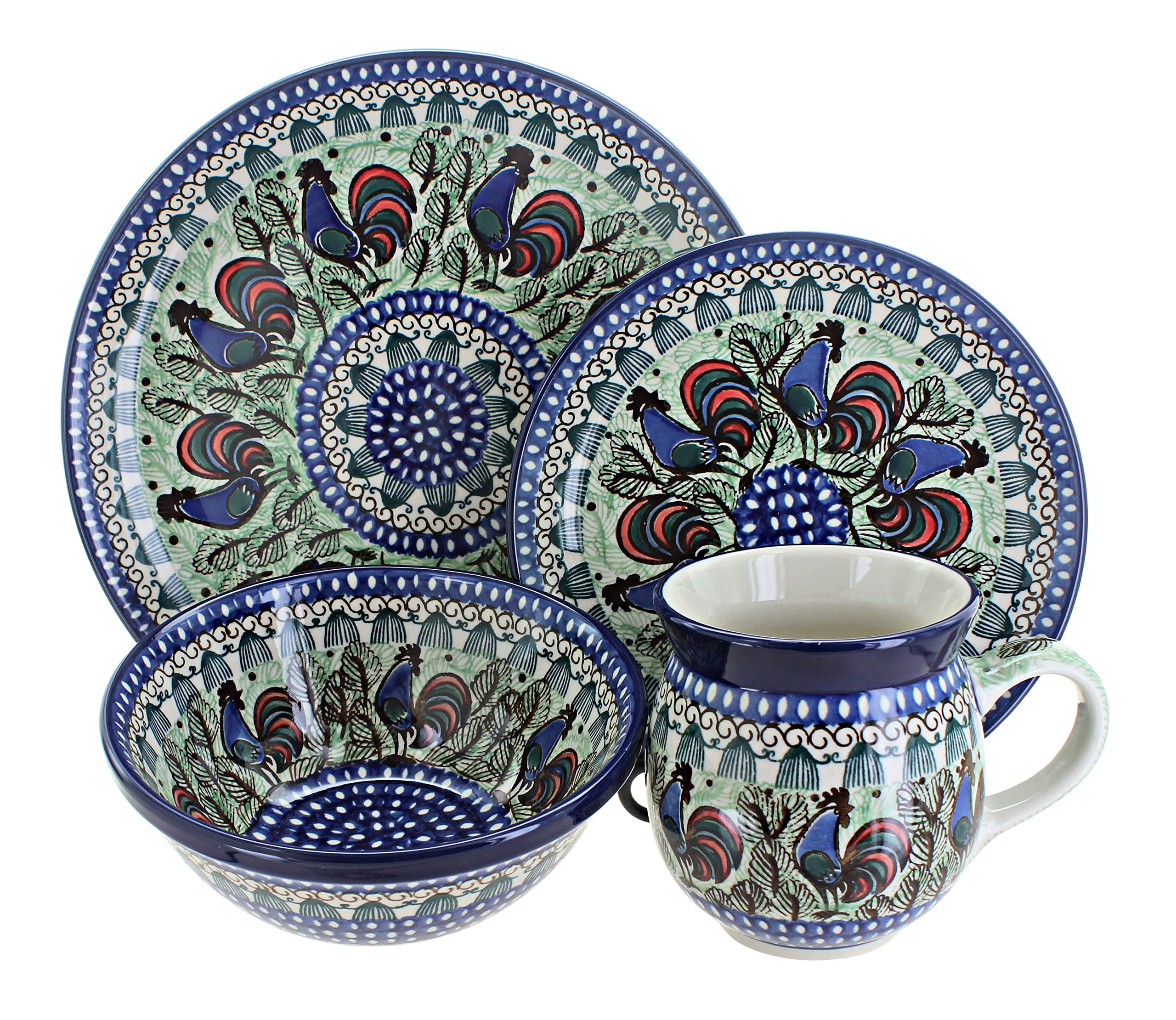 Blue Rose Polish Pottery Rooster Row