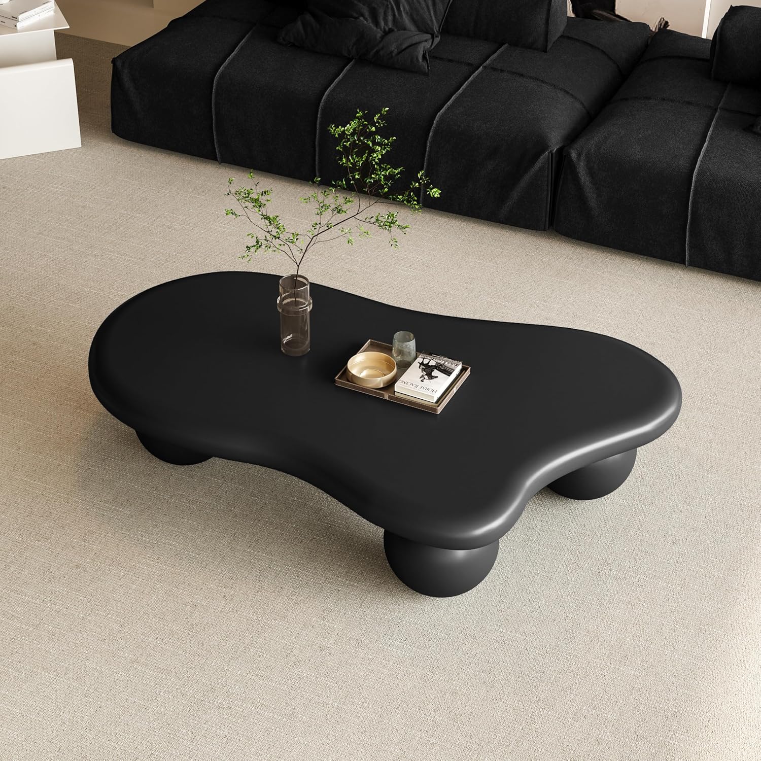 LUMISOL Cloud Coffee Table, 47 Inch Cloud Shaped Coffee Table with 3 Ball Legs, Irregular Cloud Shaped Center Table for Living Room, Black